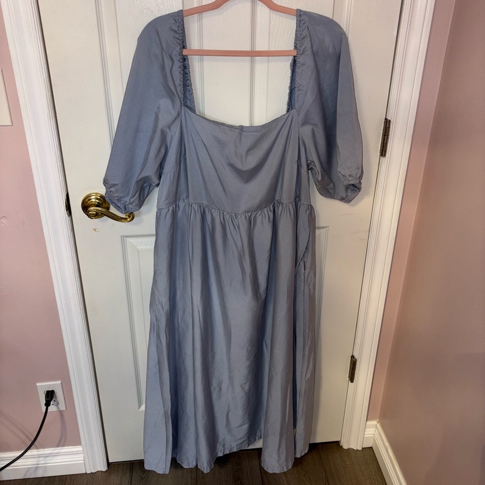 SMASH + TESS Puff Sleeve Dress in Blue with pockets!